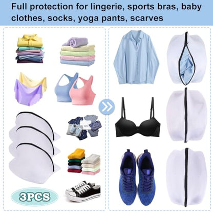 Vivifying Shoe Washing Bag, Set of 3 Mesh Shoe Laundry Bags with Zip Closure for Sneakers, Running Shoes, Socks, Bras - size: 3 pcs (9.4" x 15.7")