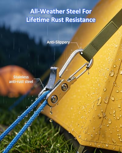 6-Pack Rope Tightening Tool & Tensioner, Adjustable Tie Down Rope Roller with Stainless Steel Buckles, Retractable Buckle Rope for Camping, Clothesline, Guy Lines & Cargo Securing