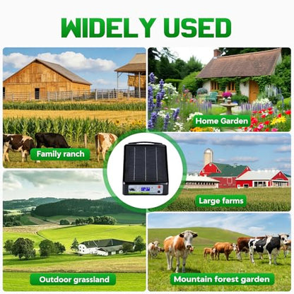 20 Miles Solar Electric Fence Charger, Adjustable 6/8/10/12KV & 0.3J-2J Pulse Energy, AC & Solar Power Electric Fence Charger for Garden Farm Pasture Livestock Predator Protection