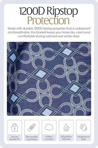 Equinavia Arktis Extended Neck Mid Weight Turnout Blanket 200g - Skipper Blue - 81 in - color: Skipper Blue, size: 81 in