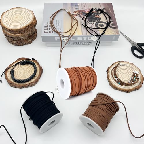 LUSTEMBER Leather String, Faux Leather Cord, Flat Suede Leather Lace for Necklaces, Bracelets, Jewelry Making, Tassels, Dream Catchers and Art Crafts - size: Light Brown