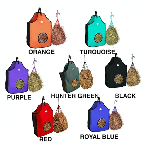 Majestic Ally 1200 D Hay Feeder Tote Bag for Horses, Sheep with Reflective Trim- Reduces Waste - Comes with 36” Hay Net (Purple) - color: Purple