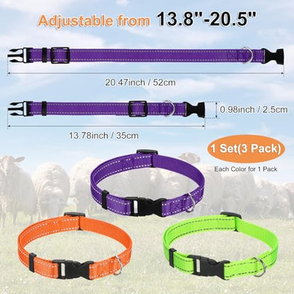 M METERXITY 3-Pack Reflective Goat Collars with Bells, 13.8"-20.5" Polyester Adjustable Pet Collar with Anti-Lost Grazing Copper Bell for Small Farm Animal/Sheep/Cow [Purple, Orange, Green] - color: Purple, Orange, Green