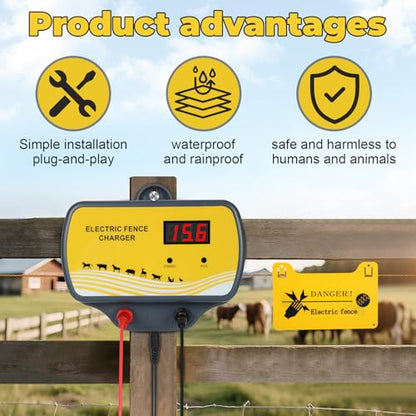Electric Fence Charger 12V Input to 12KV Output, 2 Joule, 120 Acre Plug-in Electric Fence Energizer for Wildlife Control & Animal Intrusion Prevention Includes Warning Signs and Conductive Wire - style: electric fence energizer