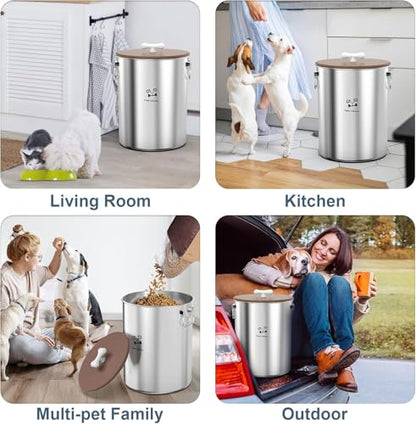 Paw Libero 2PK 25 Lbs total 50 Lbs Stainless Steel Dog Food Storage Container with Airtight Wooden Lid & Ceramic Bone Handle, Large Metal Dog Food Bin for Dogs & Cats - size: 25 lbs - 2pk