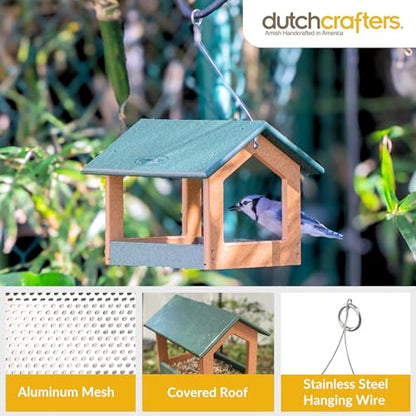 DutchCrafters Amish USA Made Recycled Plastic Large Hanging Modern Fly Through Covered Roof Open Platform Tray Bird Feeder for Outdoors, Garden, Yard (Black & Bright Cedar) - color: Black & Bright Cedar