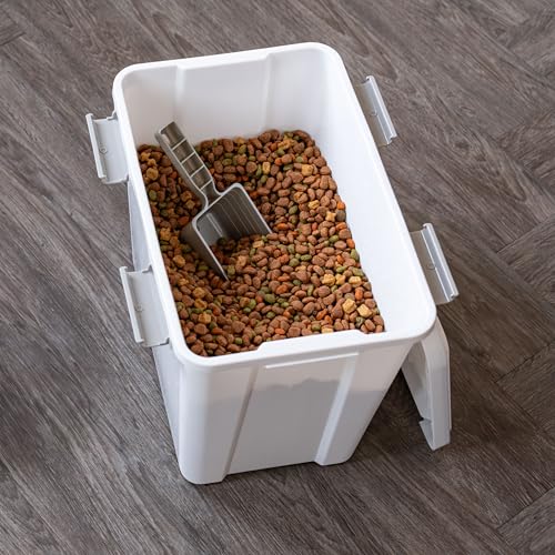 IRIS USA Dog Food Storage Container, Up to 30 lbs, White, Made in USA - color: White/Gray