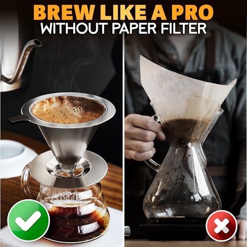 Stainless Steel Pour Over Coffee Dripper Set with 2 Cups, 600 Mesh - style: Coffee Filters