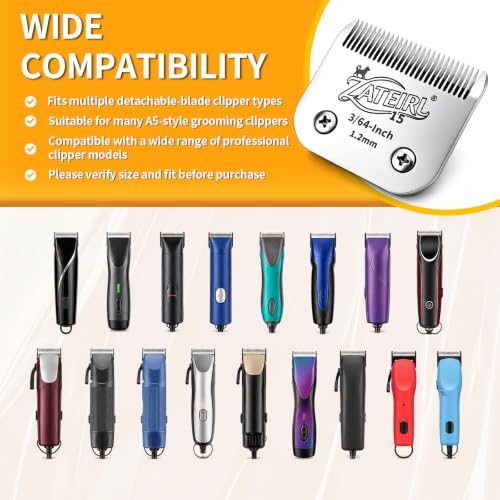 Size 15 Detachable Pet Grooming Clipper Blade with Ceramic Cutter, 1.2mm 3/64 Inch Cut Length, Silver, Compatible with Andis, Oster A5, Wahl KM10, 3 Pack - color: Silver, size: 15# 1.2mm - 3 Pack