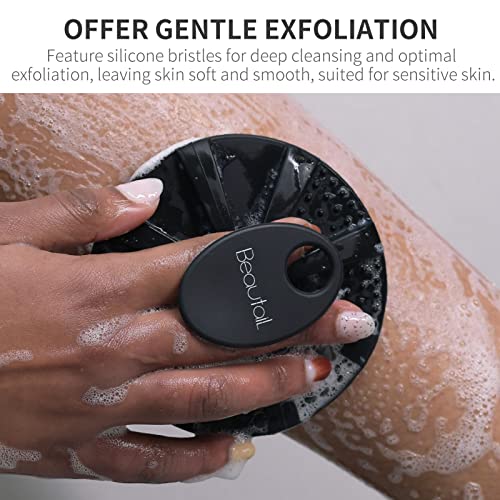 Silicone Body Scrubber, BEAUTAIL Gentle Exfoliating Shower Brush for Body | Hygienic Silicone Loofah, Easy-Grip Handle, Soft Bath Essential Scrubber for Sensitive Skin, Women, Men & Kids, 1 Pack, Black - color: Black 1 Pc