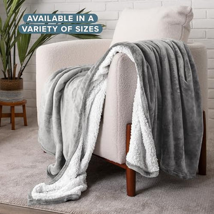 Bare Home Sherpa Fleece Blanket (Throw, Light Grey) - color: 07 - Light Grey, size: Throw/Travel