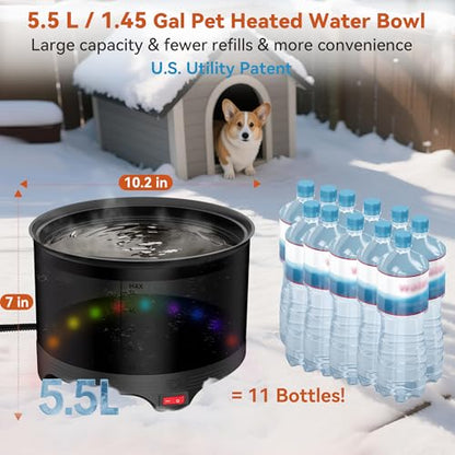 5.5L Heated Water Bowl, Winter Large Heated Dog Bowls for Outside