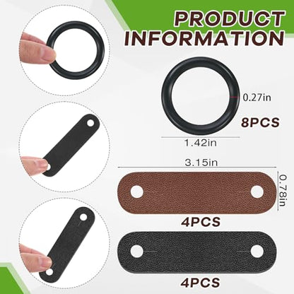 Soulchen 4/8 Pairs Stirrup Peacock Safety Rubber Rings & Leather Tabs Replacement Set Durable Replacement Rings for Peacock Stirrups Ideal for Equestrian Riding - color: Black, Light Reddish Brown