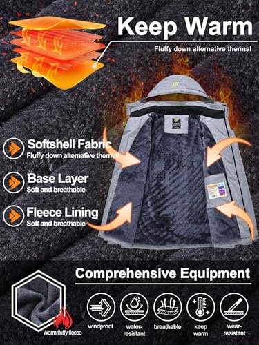 QPNGRP Mens Waterproof Ski Snowboard Jacket Winter Windproof Snow Coat - color: Cation Lightgray, size: Large