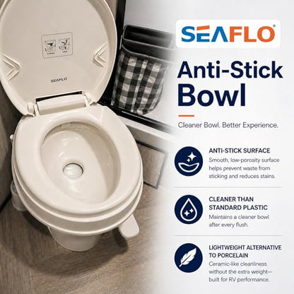 SEAFLO Bone RV Toilet, Residential Height 18.4", Gravity Flush Foot Pedal, Soft Close Seat, Camper Toilet for RV Motorhome Travel Trailer, Parchment, SFRTPH-02-01, 4-Year Warranty - color: Bone