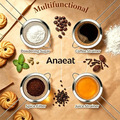 Anaeat Fine Mesh Strainers - Premium Stainless Steel Colander Sieve Sifters, with Durable Mesh and Sturdy Handle, Excellent for Sifting Dry ingredients, Flour, Pastas, Rice, Tea (3.15"） - color: 3.15" Diameter