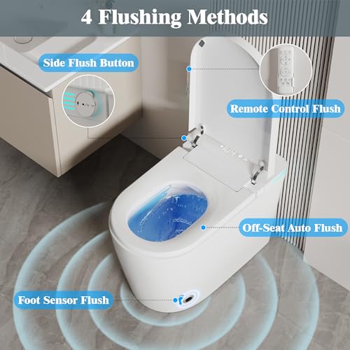 Smart Toilet with Bidet Built In Heated Seat Auto Flush Manual Seat&Lid | Warm Water Wash & Air Dry LED Display Tankless Electric One Piece Toilet for Bathroom with Siphon Dual Flush 0.8/1 GPF - color: Pearl White