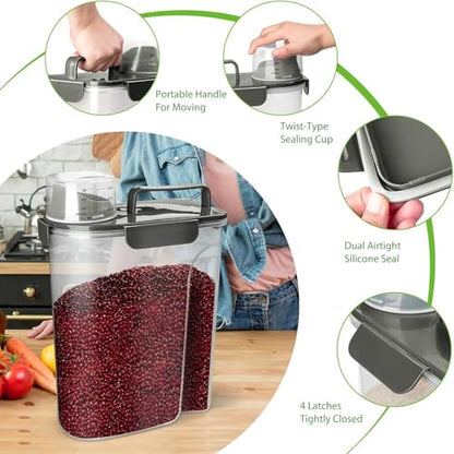 Viretec Rice Storage Container, 15 to 20lb Dry Food Airtight Dispenser, Pet Dog Cat Food Canister, BPA Free Clear Plastic Kitchen and Pantry Organization Bin for Oatmeal, Cereal, Pasta, Flour Grey - color: 10L/Grey