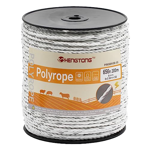 White Electric Fence Poly Rope 1/4 Inch 656ft for Horses