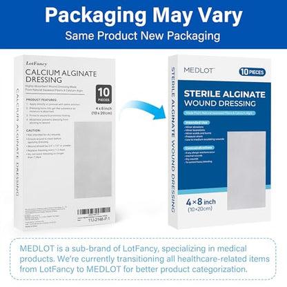 LotFancy Calcium Alginate Wound Dressing, Sterile 4”x8” 10 Pads, Nonstick - style: 4"x 8" (10-Count)