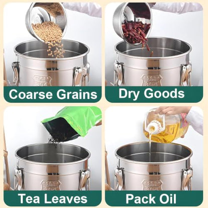 304 Stainless Steel Flour Canister, 12L/3.1 Gal, Handheld with Lids - size: Handheld 12L/3.1gal