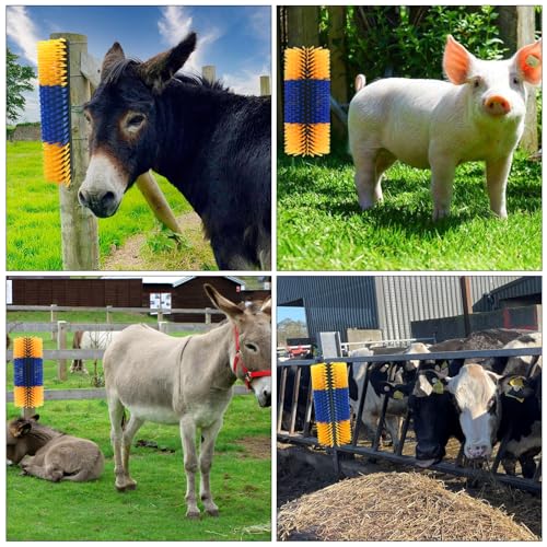 4PCS Livestock Scratching Brush Goat Scratching Tool Post Massage Grooming Brush with 8 Screws for Animals Back Scratcher Itch Brushes for Cattle, Sheep, Horses, Pigs,Cow(4, Yellow) - color: Yellow