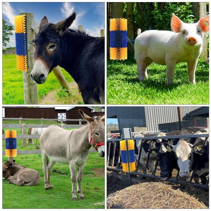 4PCS Livestock Scratching Brush Goat Scratching Tool Post Massage Grooming Brush with 8 Screws for Animals Back Scratcher Itch Brushes for Cattle, Sheep, Horses, Pigs,Cow(4, Yellow) - color: Yellow