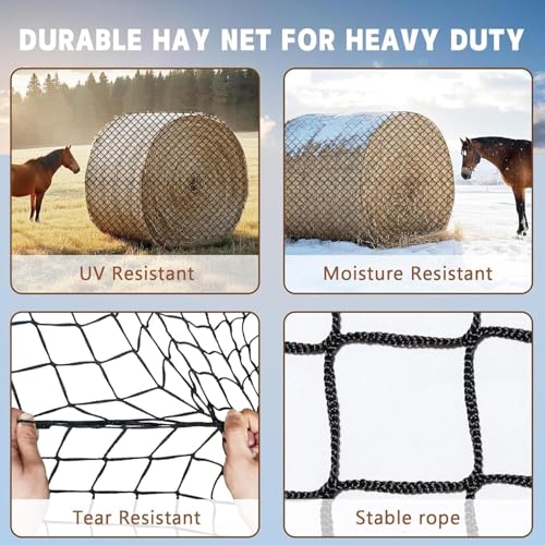 Large Round Bale Hay Net for Horses, 5x5 ft Hay Nets for Horses Slow Feed Knotless, Slow Feeder Hay nets for Horses,