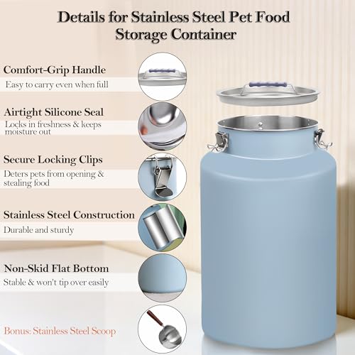 25lb Stainless Steel Dog Food Storage Container with Lid and Scoop - size: Small