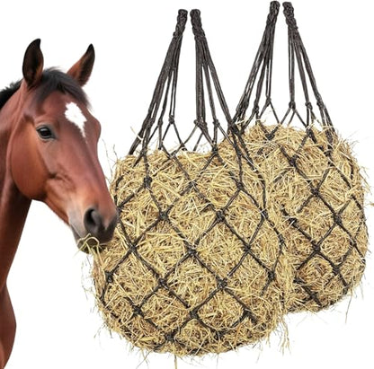 2 pcs 40" Hay Net for Horses, Made from Durable Nylon Rop, Regulate Intake of Hay hence Improve Digestion,for Horses Goat Sheep Hanging Slow Feed Hay Bag (Black 2)