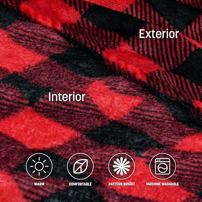 Catalonia Wearable Blanket with Sleeves & Foot Pocket for Adults - color: Red Checker, size: Fleece
