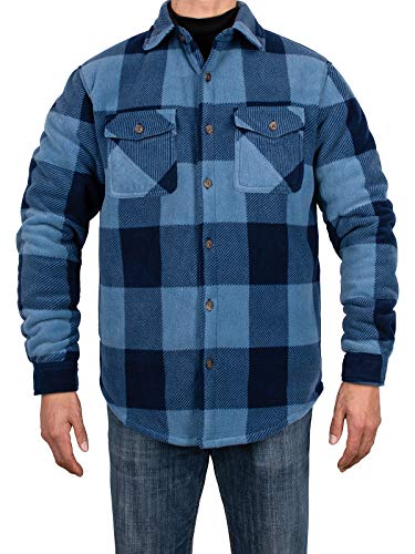 ZENTHACE Men's Warm Sherpa Lined Plaid Shirt Jacket - color: Blue, size: Small