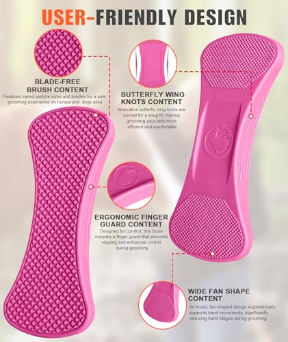 Horse Grooming Shedding Tool - Blade-Free Horses Brush for Grooming Kit Supplies, Pink