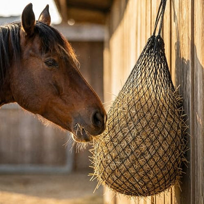 FRUITEAM Hay Nets for Horses, Heavy Duty Hay Bags with 2" Hole, Durable Hanging Hay Net for Goat Sheep, Slow Feed Hay Net with Upgraded Anti-Biting Nylon Rope (30" Length)