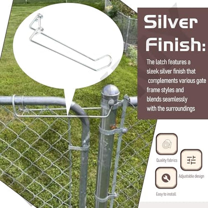Over Throw Wire Arm Top Gate Latch Chain Link, Silver, Long 13.5"