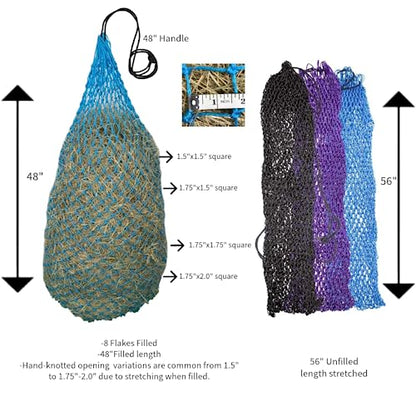 Set of 2 56" Slow Feeder Hay Nets with 1.5" Holes, Fits 8-10 Flakes of Hay (56", Purple) - color: Purple