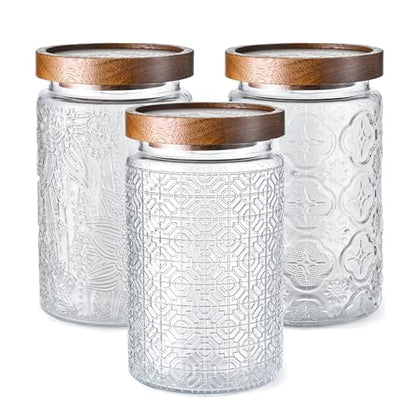Glass Storage Containers With Lids, Glass Jars With Lids, 32oz, Set Of 3 - color: Sunflower/Bigonia/Window-32oz