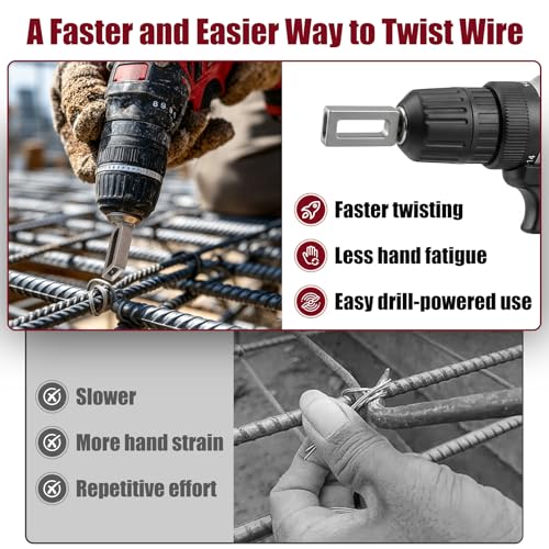 Wire Twister Tool for Drill, Heavy Duty Wire Twisting Tool with 1/4" Hex Shank - Professional Wire Knotter for Fencing, Rebar Tying, Construction, Greenhouse Setup (#9+#11)