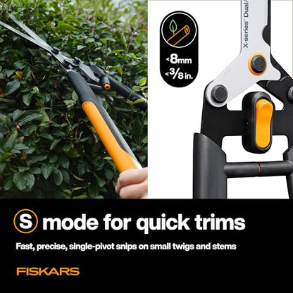 Fiskars 25" DualAction Hedge Shears, 2-in-1 Fast or Powerful Trimming | Cuts Through Thin & Thick Branches of Hedges & Shrubs, Low Friction Coated Blades for Smoother Cuts, SoftGrip Handles - style: 25" 2-in-1