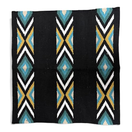 Majestic Ally Western Saddle Blanket, Canyon Diamond Design, New Zealand Wool, Handwoven Horse Tack, 36x34 Inches - color: Black Turquoise