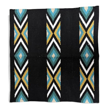 Majestic Ally Western Saddle Blanket, Canyon Diamond Design, New Zealand Wool, Handwoven Horse Tack, 36x34 Inches - color: Black Turquoise