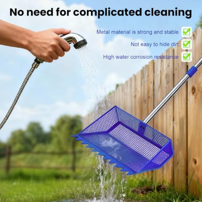 2026 Latest 12inch 2-in-1 Chicken Poop Scooper & Rake with Handle, Heavy-Duty Metal Chicken Coop Scoop for Sand Sifting Shovel Litter Scooper for Farm House Chicken Coop Cleaning Tools Accessories - color: Blue