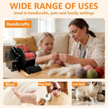 Electric Wool Carder, Adjustable Forward and Reverse Speed,Wool Fiber Drum Carding Machine with Brush & Awl, Foot Pedal, Quickly Remove Fiber Impurities, for Color Mixing Carding