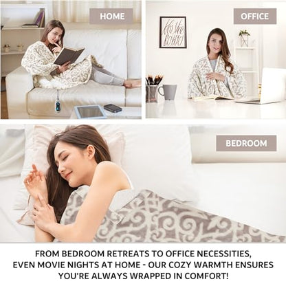 Beautyrest Heated Electric Throw - Sherpa/Berber, 3 Heat & Washable - color: Grey Lattice, size: 50 in x 64 in