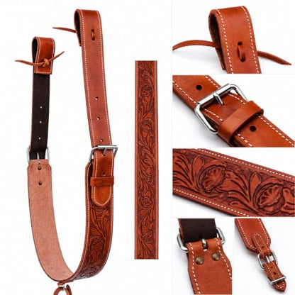 CHALLENGER Horse Western Carved Leather Rear Flank Back Cinch Girth Saddle Billets 9774-80 - color: Tan, size: 34" Long x 3" Wide