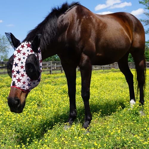 Harrison Howard Super Comfort Stretchy Fly Mask Large Eye Space with UV Protection Soft on Skin with Breathability Dream Star M Cob - color: Dream Star, size: Cob (Medium)