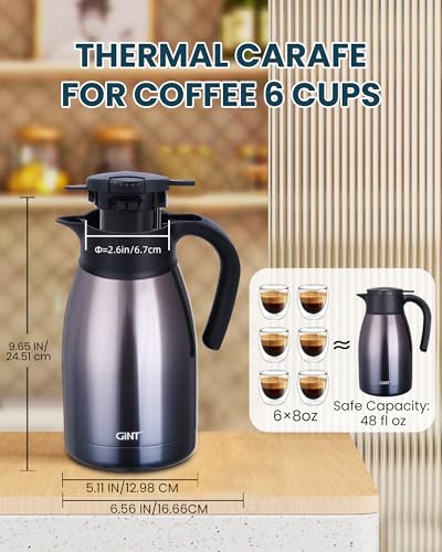 GiNT 51Oz Stainless Steel Thermal Coffee Carafe with Lid/Double Walled Vacuum Thermal Carafe / 12 Hour Heat Retention (Purple, 1.5L) - color: Purple, size: 50.7 Ounces