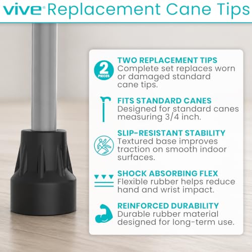 Vive Cane Tips (Set of 2) - Heavy Duty 3/4 inch Replacement Rubber Foot - style: 3/4 inch (2 pack)