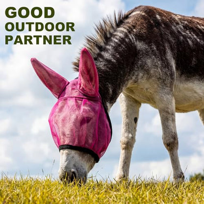 1 Pcs Mini Donkey Fly Mask with Ear Protection, Rose Red - size: Mini Donkey