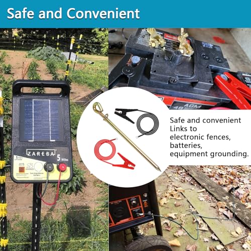 Electric Fence Wire - Grounding Rod, Connect The Energizer and Electric Fence Charger Solar Powered, Solar Electric Fence Lead Wire with Alligator Clip, for Generator Electric Fence - size: Ground Rod with 2pcs 3.7ft Wire